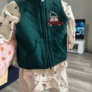 Kids' Green Quilted Vest with Car Design